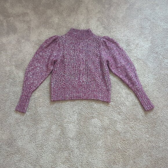Rebecca Taylor Tweed Mockneck Pullover in Bordeaux Wool Alpaca Size Small - Picture 2 of 10